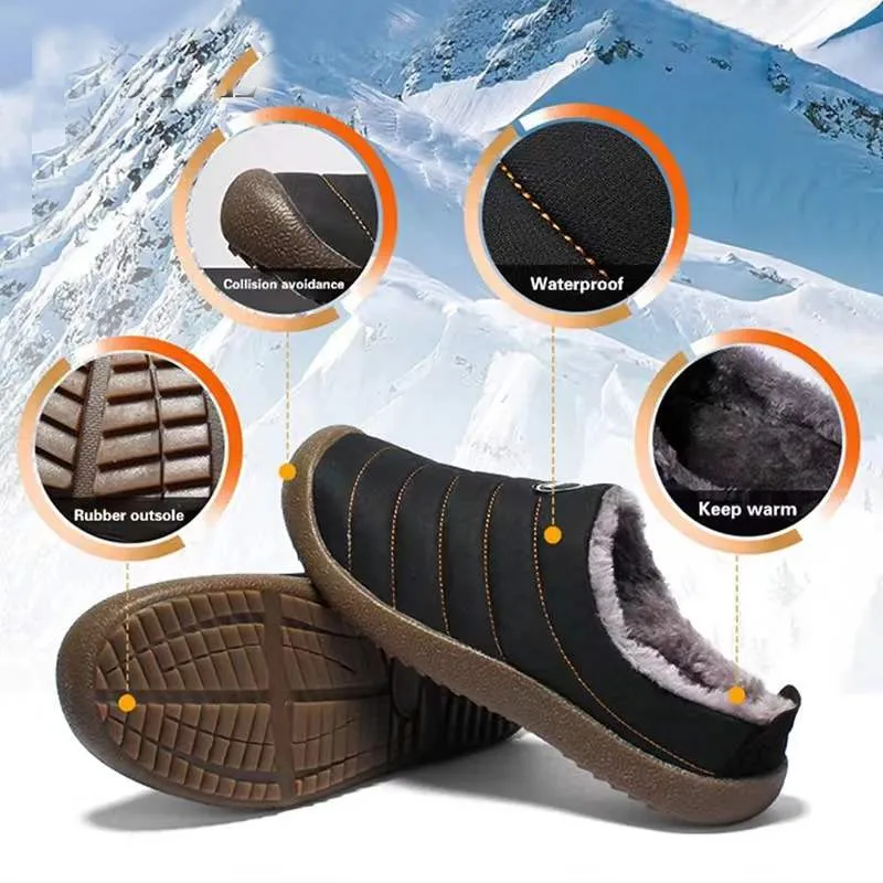 

Winter Men's Slippers Indoor Warm Shoes Plush Flock Male Slippers for Home Hard-wearing Non-slip Outdoor Walking Mans Footwear