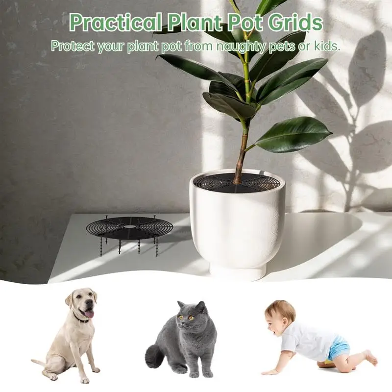 3Pcs Plant Pot Grids 11.8in Cuttable Grid Flower Pot Covers With 24 Stakes ABS Plant Flower Protectors Pets Digging Stoppers