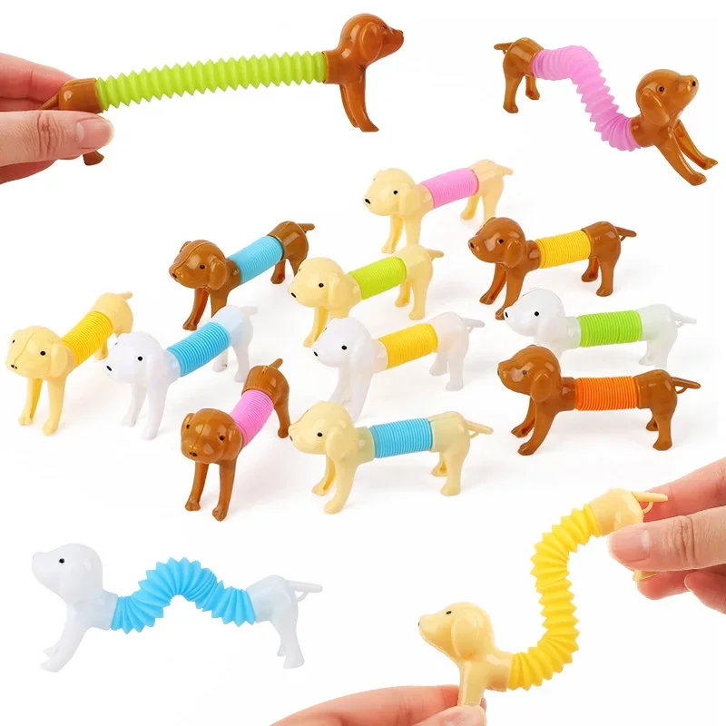 Stretchable Dog Stress Relief Pop Tubes Toy Kids Birthday Party Favors Pinata Filler Telescoping Sensory Squeeze Toy 10Pcs