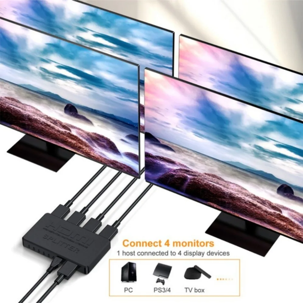Hdmi-compatível Splitter Vídeo Switcher Adaptador de Cabo 1x4 Hub Ps4 Laptop Monitor tv Box Projetor hd 4k - Imagem 3