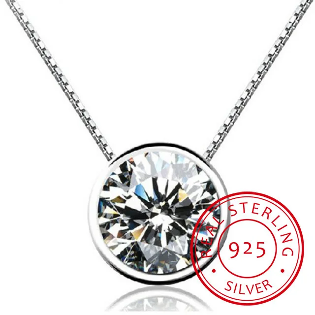 925 Sterling Sliver Round Zircon Pendant Necklace For Women Gift 45cm Water-wave Chain Choker Collares Kolye S-n96 pendant necklace silver necklace silver pendant
