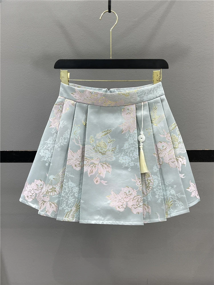 

New Chinese National Style Horse-Face Skirt Female 2024 Spring and Summer Jacquard Embroidery Pleated Skirt High Waist Skirts
