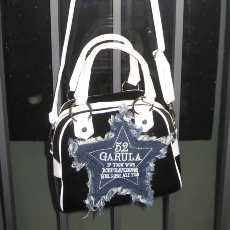 JIAERDI Retro Harajuku Star Tote Bag Women Hot Girl Letter Large Capacity Crossbody Bag Ladies Patchwork Casual Y2k Shoulder Bag