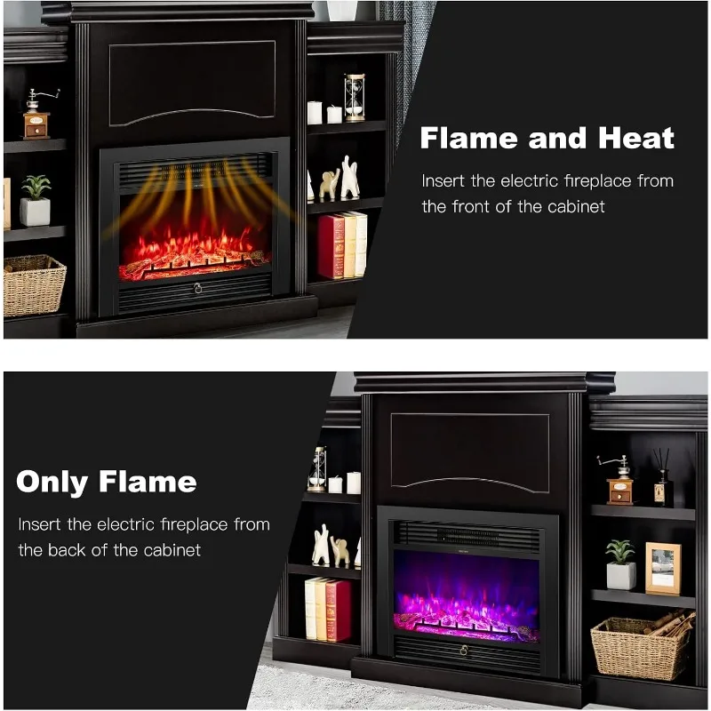 Tangkula 70" Mantel Fireplace TV Stand,750W/1500W Electric Fireplace Heater Insert Cabinet w/Remote Control,Timer,3-Color Flame
