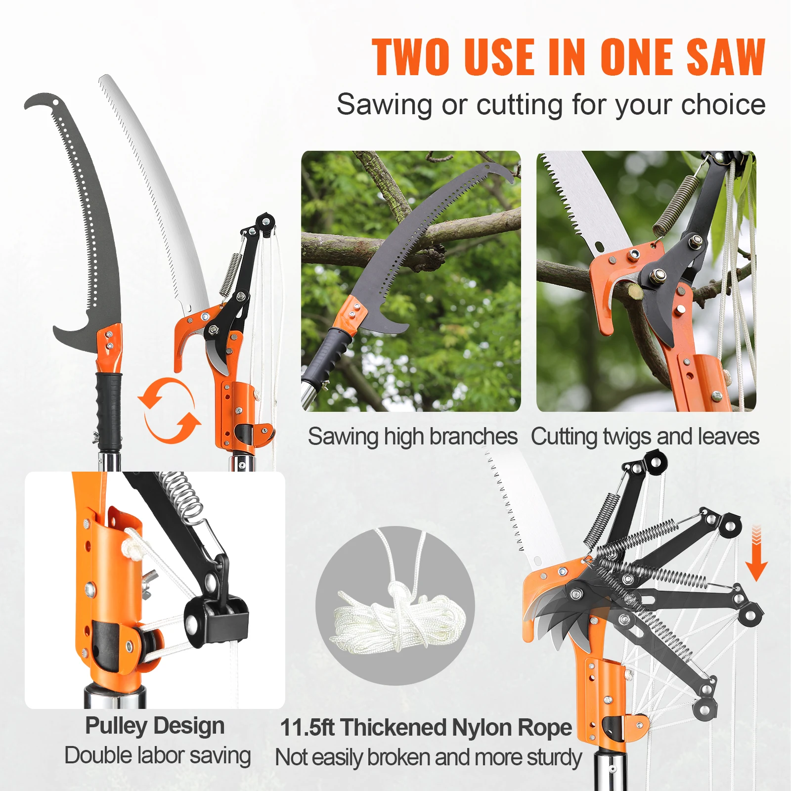 Manual Pole Saw Extendable Tree Pruner with Sharp Steel Blade