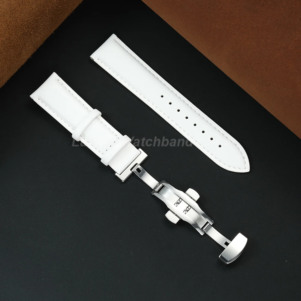 Elegant Women's Leather Watch Strap with Butterfly Buckle - Soft Fashion Wristband Replacement