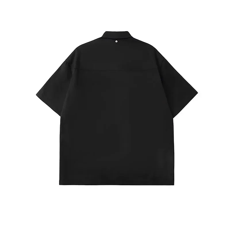 Sycpman Oversize American Vintage Black Zipper Short Sleeve Shirt Men Women Fashion Loose Versatile Top Ropa Hip Hop Hombre