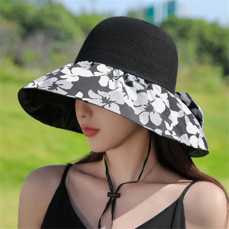 

Women's Spring Korean Style Hat with Big Head Printed Sunshade, Large Brim Summer Sunscreen Hat for Cycling