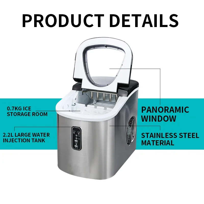 Ice Maker 15kg HZB-12SA Household Stainless Steel Desktop Manual Commercial Bar Ice Cube Making Machine