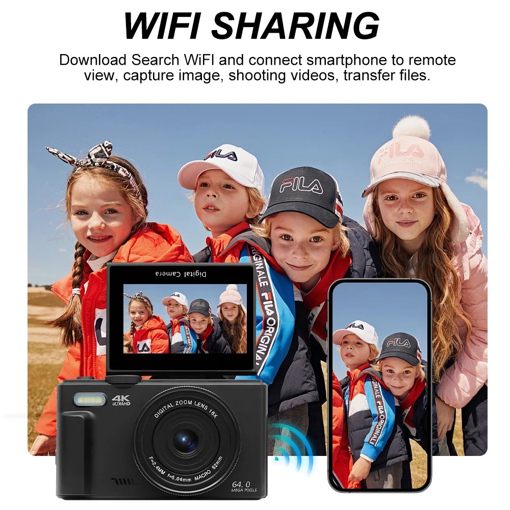 4K HD 64MP Digital Photography Camera 18X Digital Zoom Compact Camera 180° Flip Screen Vintage Vlog Video Recorder AC610