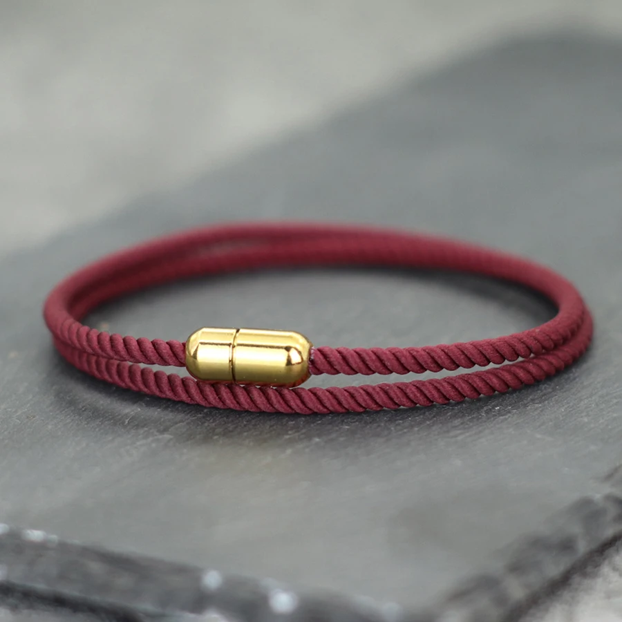 Stainless Steel Magnet Buckle Red Cord Chain Bracelet