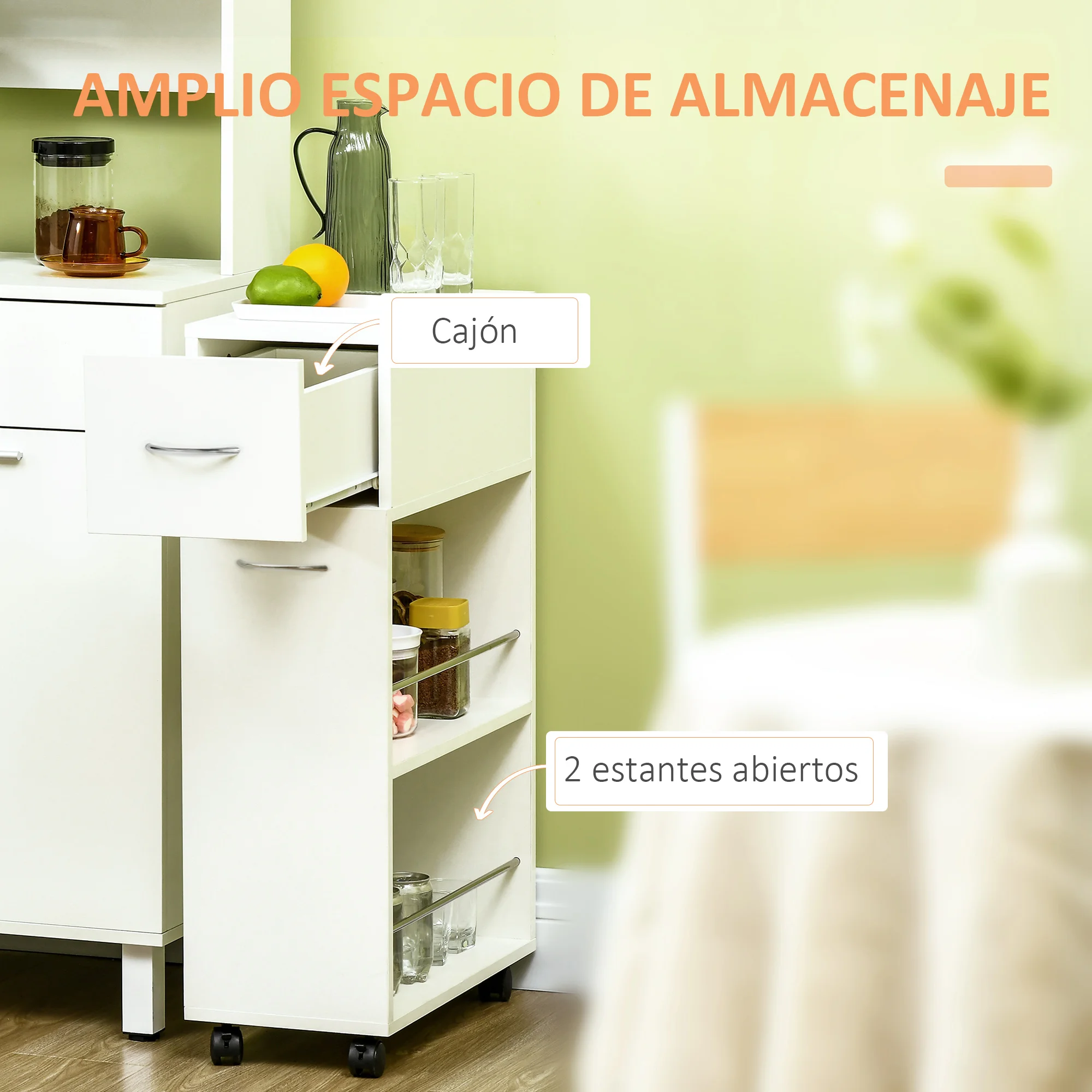 HOMCOM Carrito Auxiliar con Ruedas Carrito Plegable de 3 Niveles con 4  Ganchos y 3 Cestas Extraíbles 43x31x89 cm Blanco