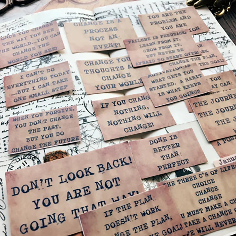 17Pcs Tim Holtz Style Inspirational Phrase Stickers Vintage Junk Journal Ephemera Aesthetic Stickers Album Scrapbooking Material decorative stickers self adhesive stickers stationery stickers paper stickers adhesive stickers decorative labels stickers diy scrapbooking accessories