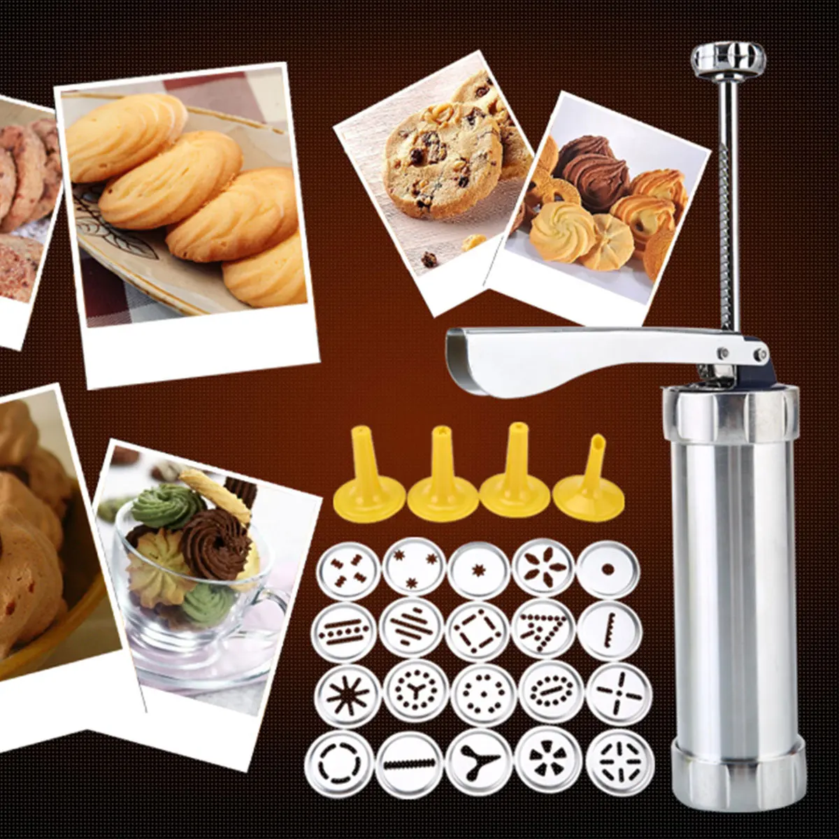Cookie Mold Press Stainless Steel Cookie Press Tool Kit Biscuit Maker and Churro Maker Machine with 20 Discs