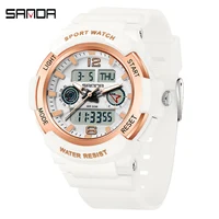 SANDA Luxury Ladies LED Digital Sport Watch Fashion Casual White Wrist Watch Women Girl LED Quartz Waterproof Luminous Watches