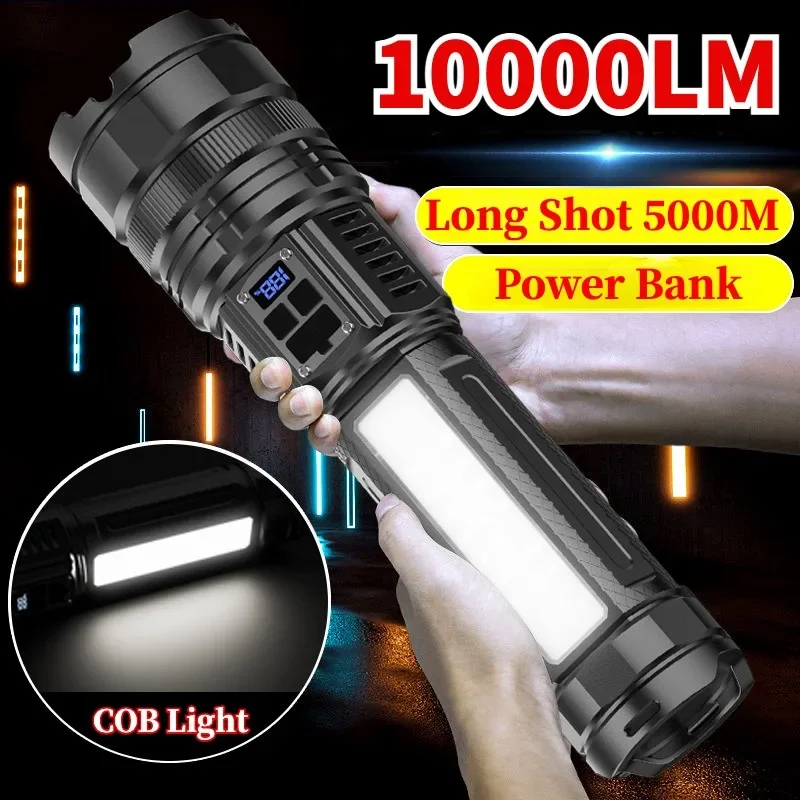 Description Picture 2 of item100000LM Long Shot White Laser LED Flashlight Type C Rechargeable Zoomable Torch with Battery 15000Mah Emergency Lantern Outdoor