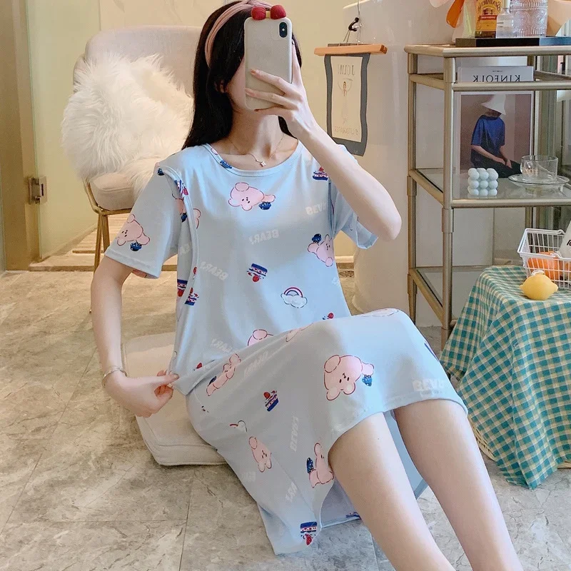 Breastfeeding Nightgown Summer Maternity Nursing Nightgowns for Mothers