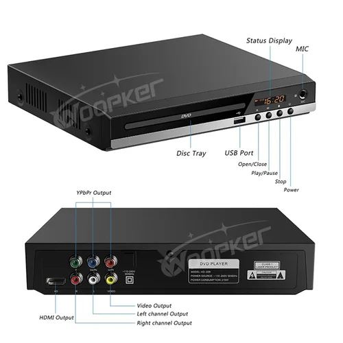 Woopker TV CD 디스크 플레이어용 DVD 플레이어, B29 HD 1080P CD, EVD, VCD 플레이어, AV 및 HD 출력, 마이크 포트 포함 5