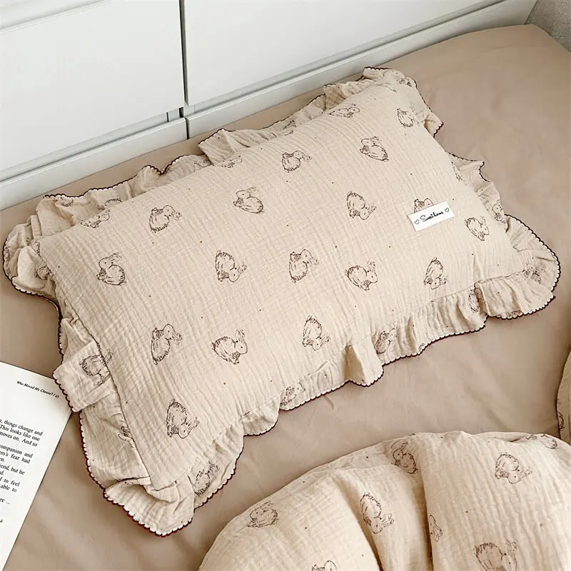 High-quality cotton muslin toddler ruffle duvet cover with pillowcase