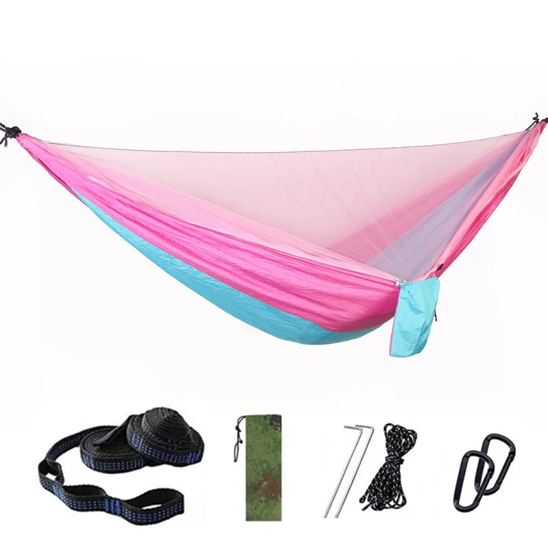 camping hammock 290 x 140cm Ultralight double hammock with mosquito net 300kg load Quick-drying parachute nylon hammock 