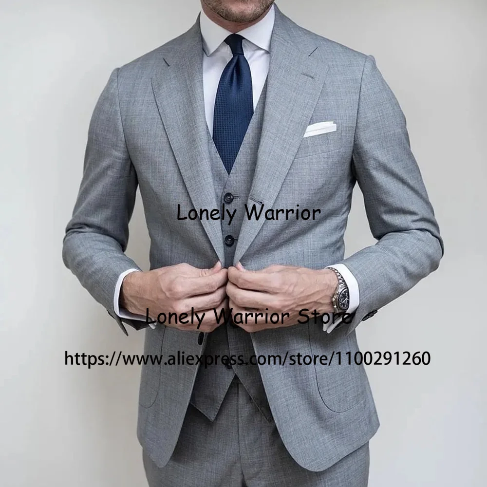 

Fashion Grey Stripe Suits For Mens Formal Business Blazer Wedding Groom Tuxedo 3 Piece Daily Jacket Vest Pants Terno Masculino