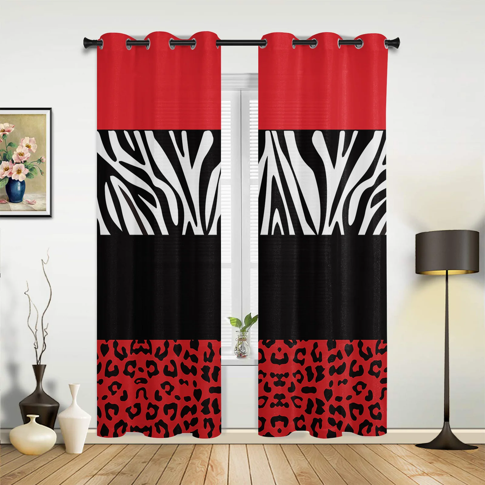 Cortinas de ventana con estampado de leopardo de cebra roja, decoración del  hogar, tratamientos de ventana de dormitorio, cenefa para sala de estar -  AliExpress, image size:1600x1600