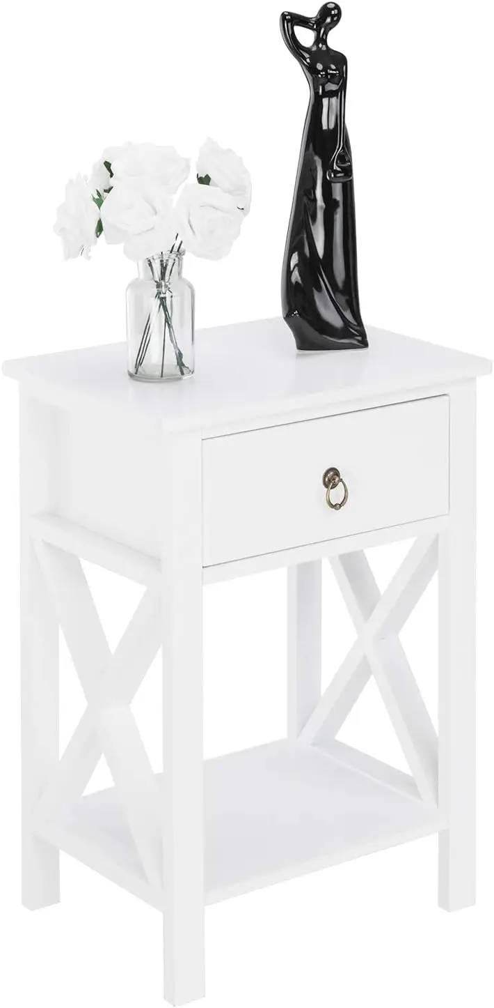 White Nightstand, Small Nightstand with drawer & shelf, Farmhouse Night Stand Bedroom, End Table/Bedside Table/White Side