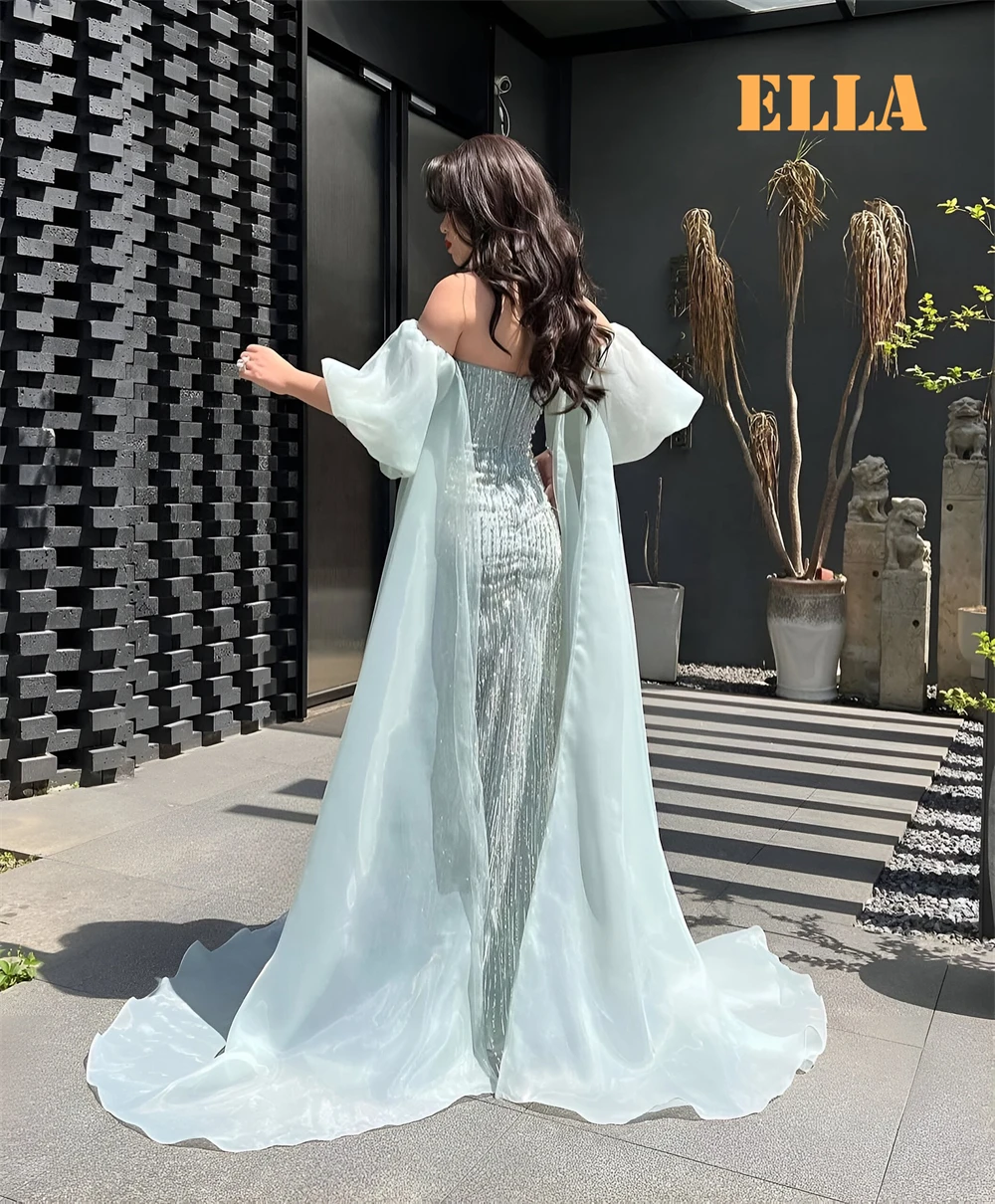 فستان سهرة شيفون أزرق بسيط بتصميم حورية البحر مخصص...