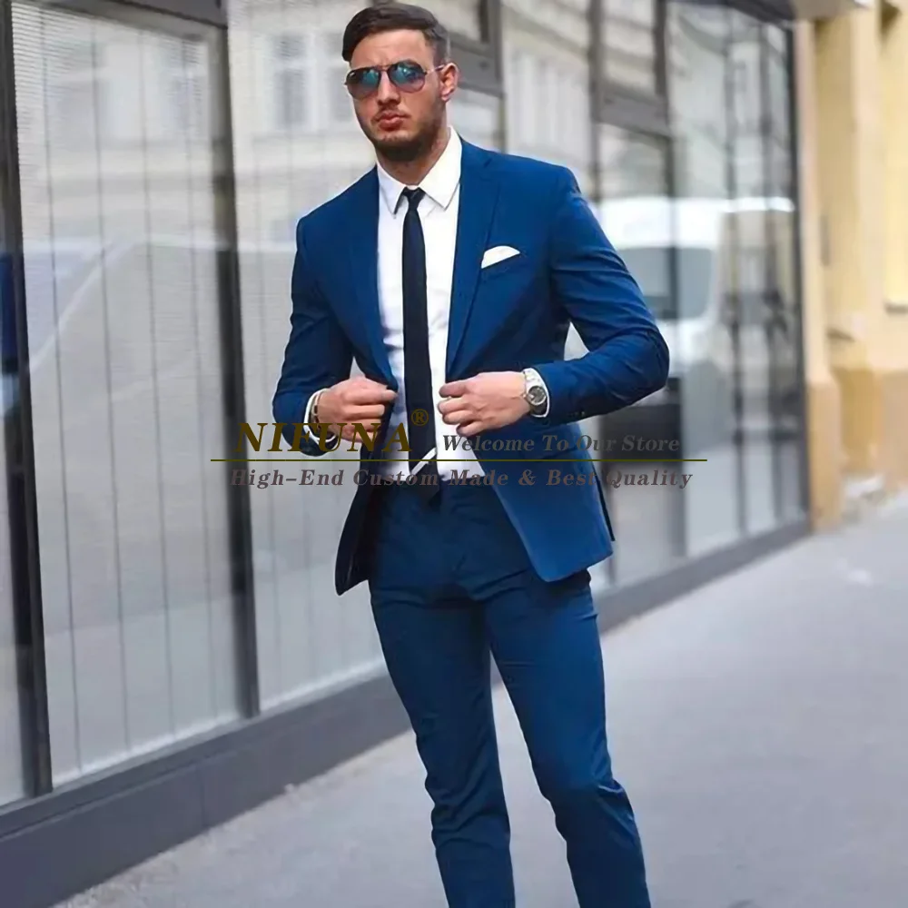 

Blue Fashion Men's Slim Fit Custom Suits Business Casual Prom Tuxedo Wedding Male Suit 2 Pieces Set Traje Hombre Jacket Pants