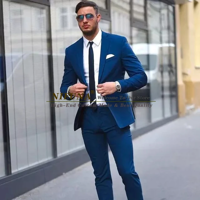 Traje a cuadros azul claro para hombre, traje de 2 piezas para novio, mejores  pantalones, Blazer de negocios para boda (chaqueta + pantalones) -  AliExpress