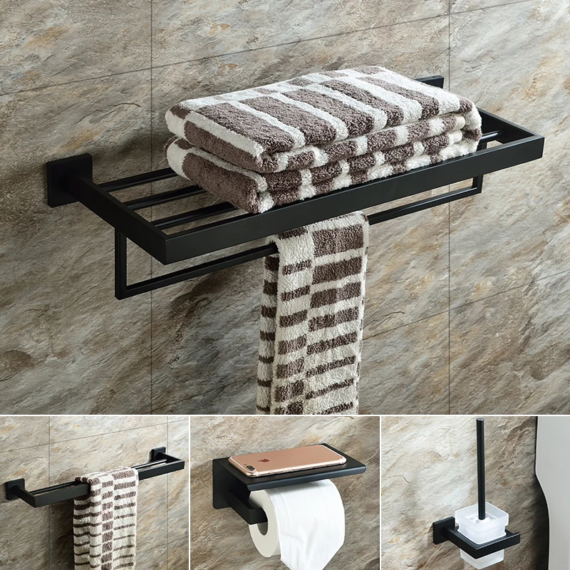 

Black bathroom antique double towel rack 304 stainless steel American style clothes rack bathroom hardware accessories set