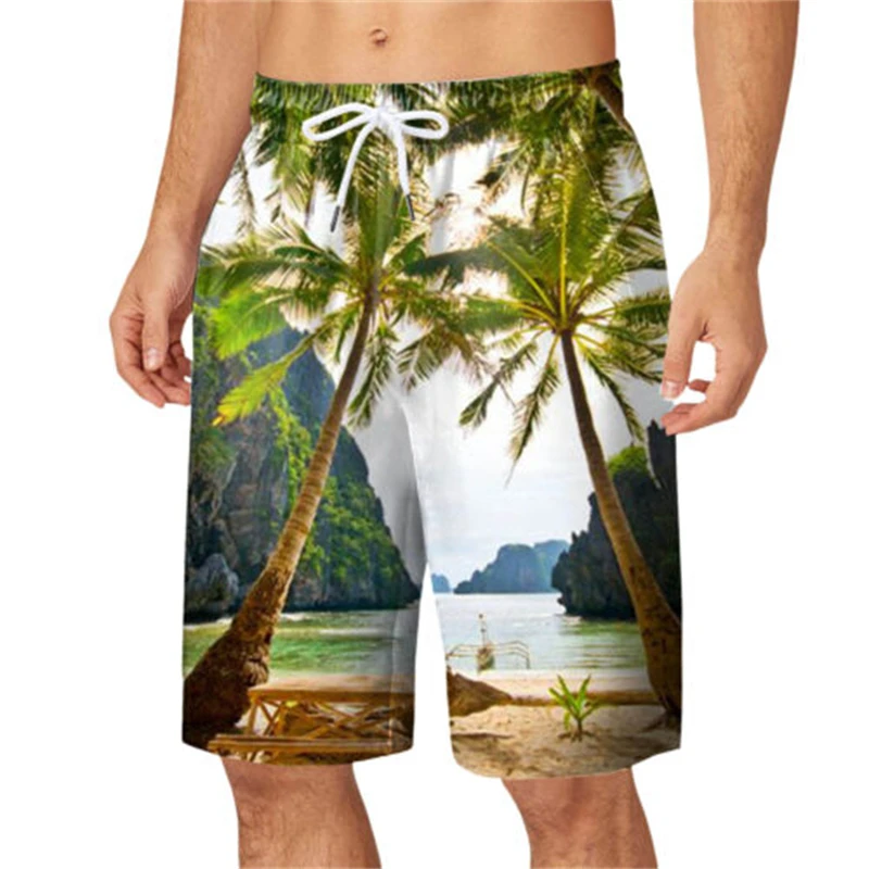 

2024 Coconut Tree Beach Shorts Fashion 3D Print Surfing Board Shorts Kids Swimming Shorts Men Trunks Masculina Briefs Gym Trunks