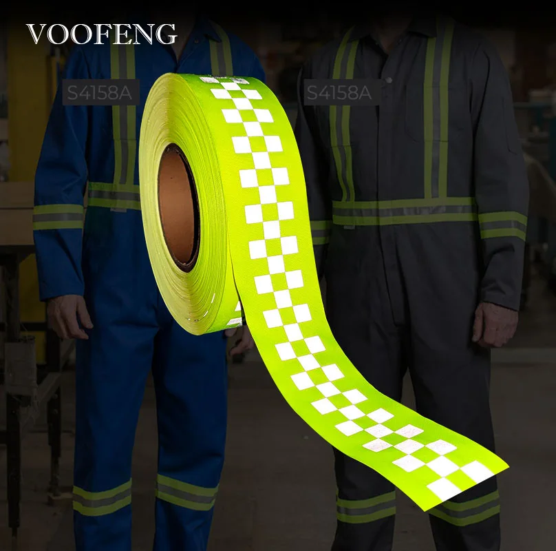 

VOOFENG High Intensity Checkered Reflective Oxford Webbing Sewing on Clothes Workwear Warning Tape Safety Mark 5cm+3cm Width