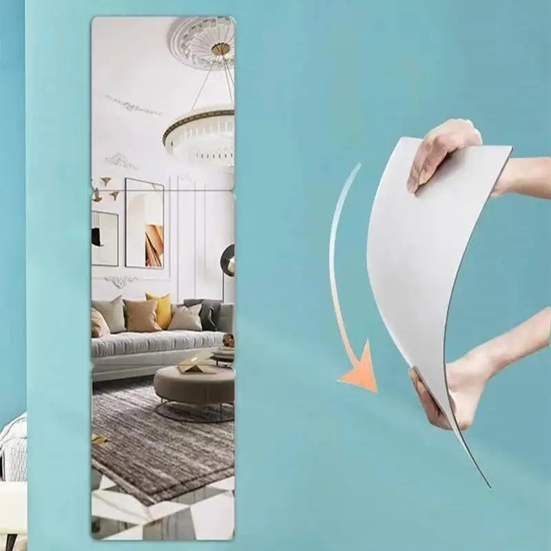 Mirror Wall Sticker Square Glass Tile Wall Sticker Self-adhesive Acrylic Tiles For Bathroom DIY 3D Decal