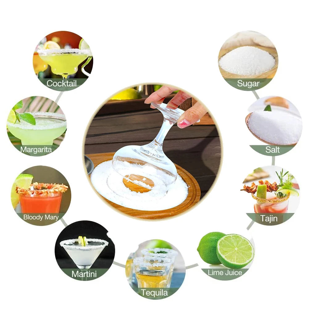 Reusable Salt Rimmer Margarita For Cocktails Multipurpose Wide Glasses Wood With Bowl Waterproof Dual Holder Sugar Container
