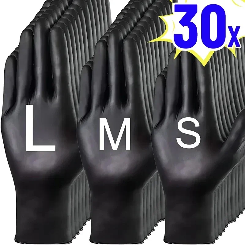 30Pcs Disposable PVC Gloves Black Powder Free Nitrile Glove Thickened Non-slip Work Glove Car Repairing Kitchen Cleaning Tool work gloves disposable gloves disposable nitrile gloves vinyl disposable gloves disposable plastic gloves
