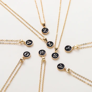 Black Metal English Letter Pendant Personalize Alphabet Pendant Initial A-Z Necklace Choker Chains Jewelry for Women Men 1