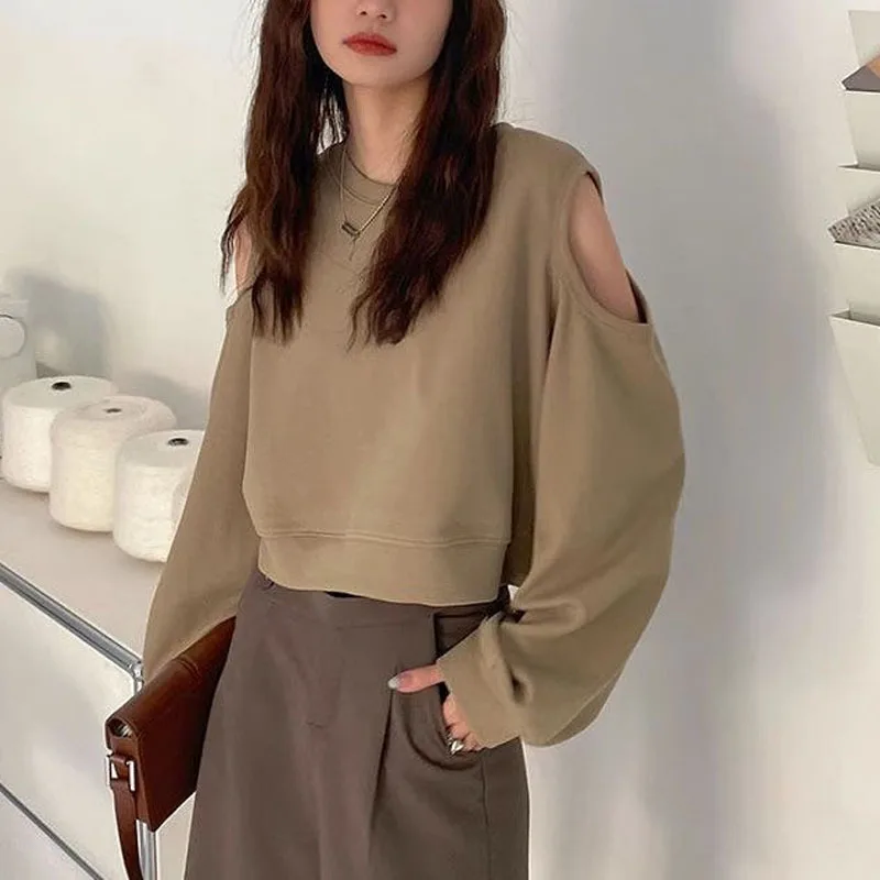 قبالة الكتف سترة طويلة الأكمام ، الرقبة المستديرة ، فضفاضة ، تنوعا ، انفجار الشارع ، شعور التصميم ، النمط الأمريكي ، أزياء الخريف