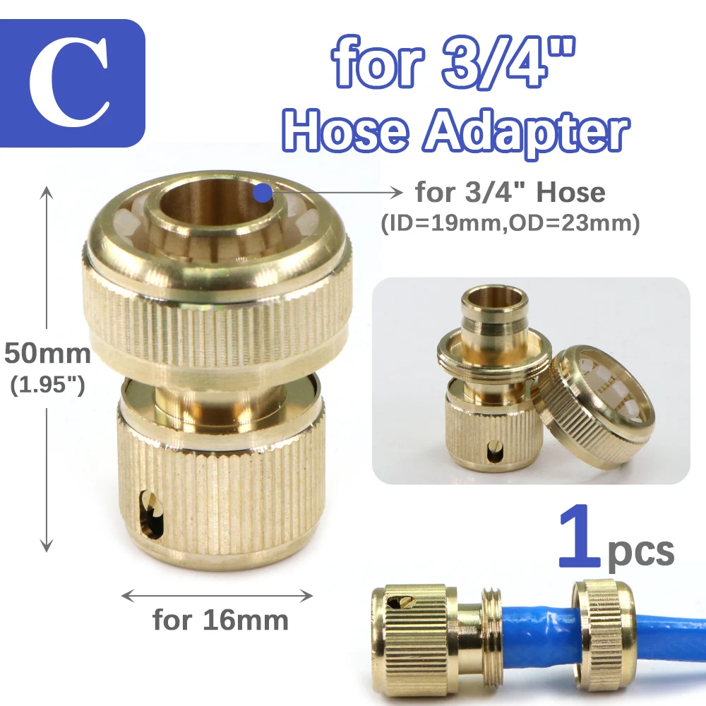 1pc 3/8 "3/4" 1/4 "Messings ch lauch adapter 16mm Schnell anschluss Bewässerungs rohr Rohr verbinden Reparatur verbindung Garten bewässerungs zubehör – Detail 11