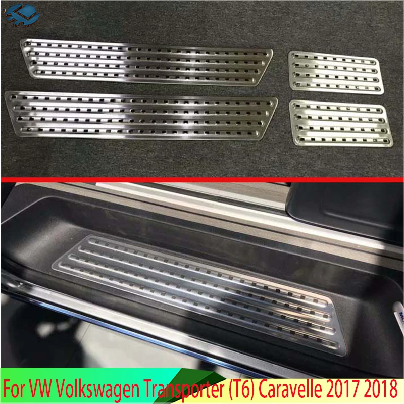 For Vw Volkswagen Transporter (T6) Caravelle 2017-2022 Stainless Steel Inner Inside Door Sill Panel Scuff Plate Kick Step Trim