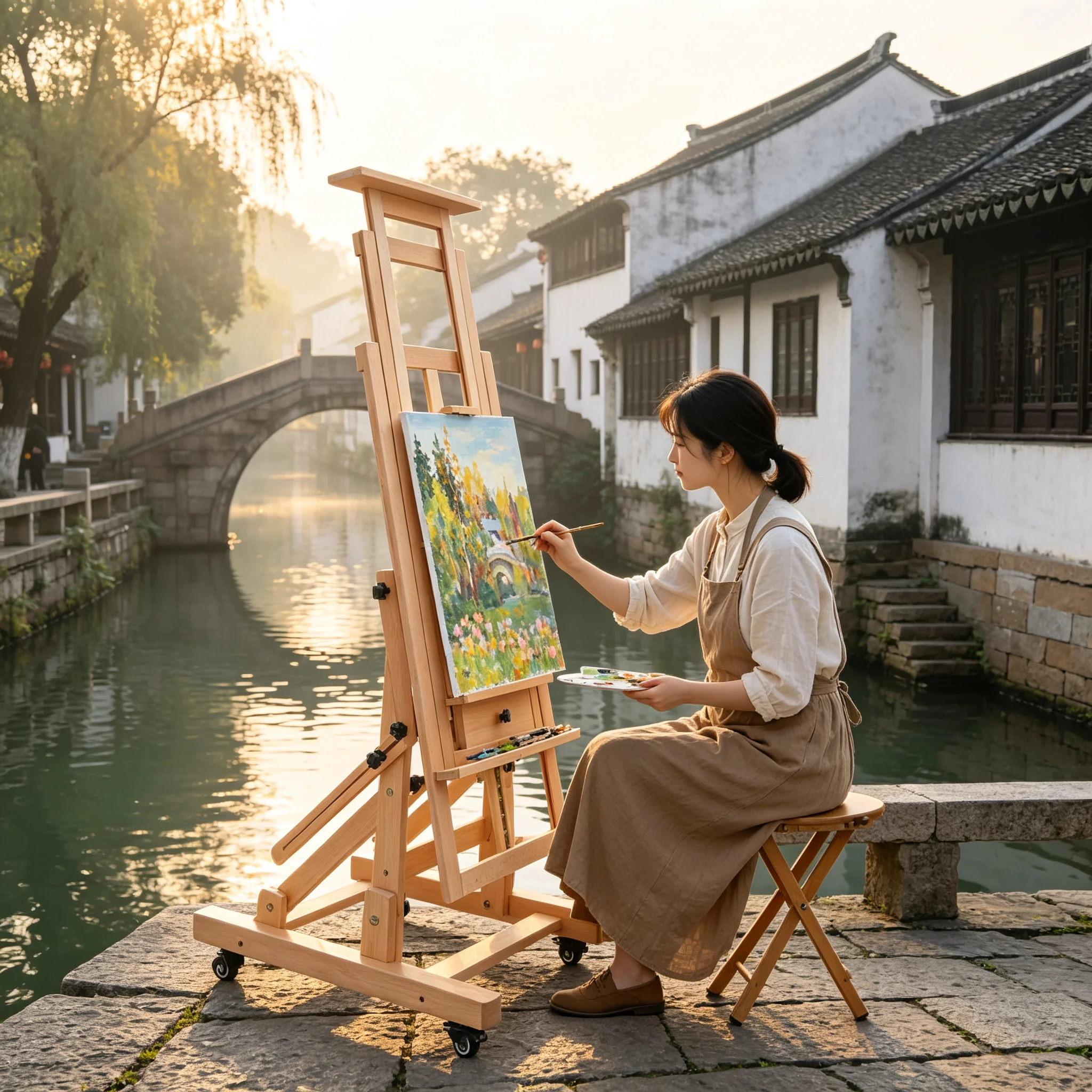 Studio Easel for Painting Artist Professional Easel Painting Art Easel Stand 60x65x140-300CM Wooden H Easel for Double Canvas Adjustable & Mobile For Artists Students 1