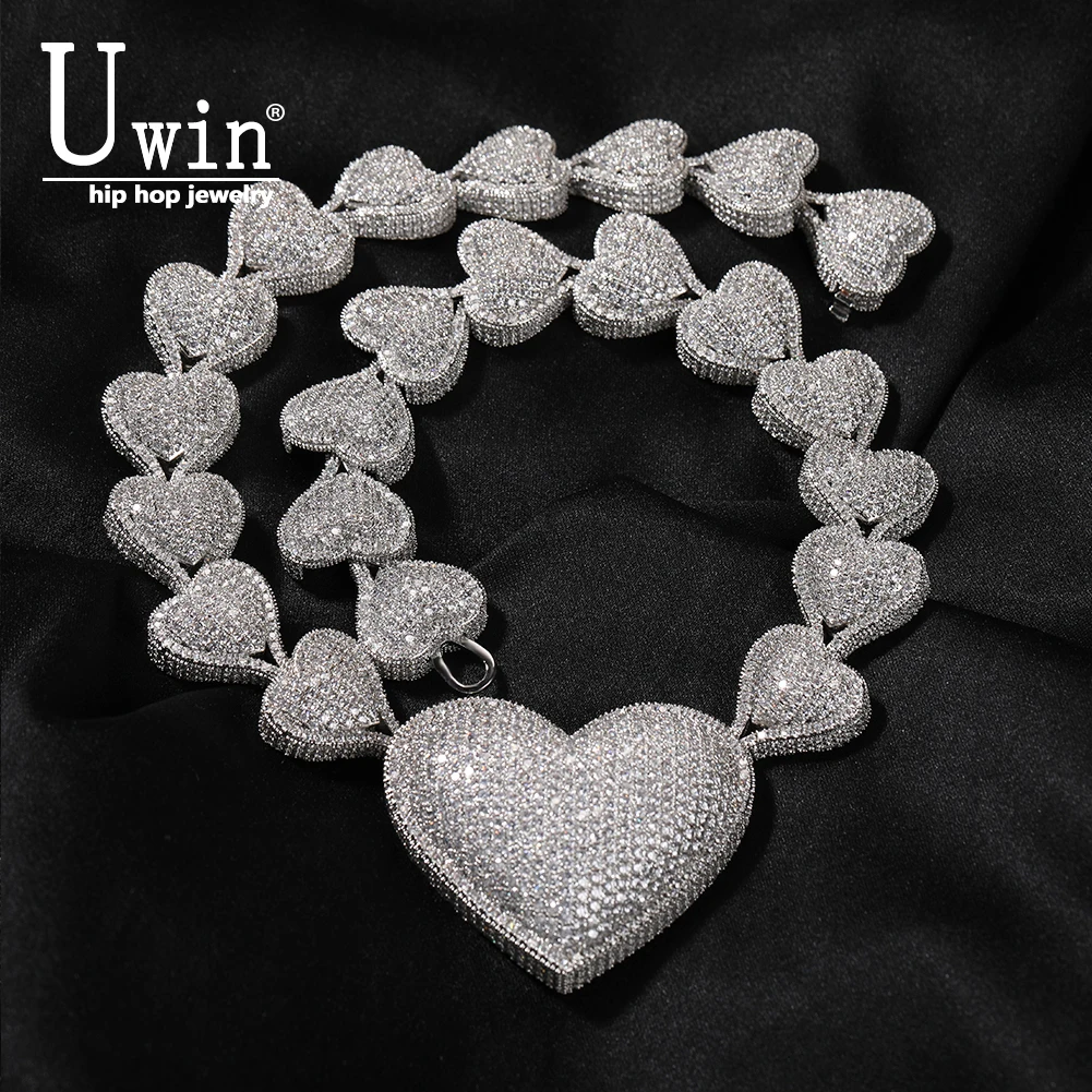 Uwin Bubble Heart Necklace With Center Heart Cubic Zirconia Micropave Connected To End Charm Jewelry Women Accessories Gifts