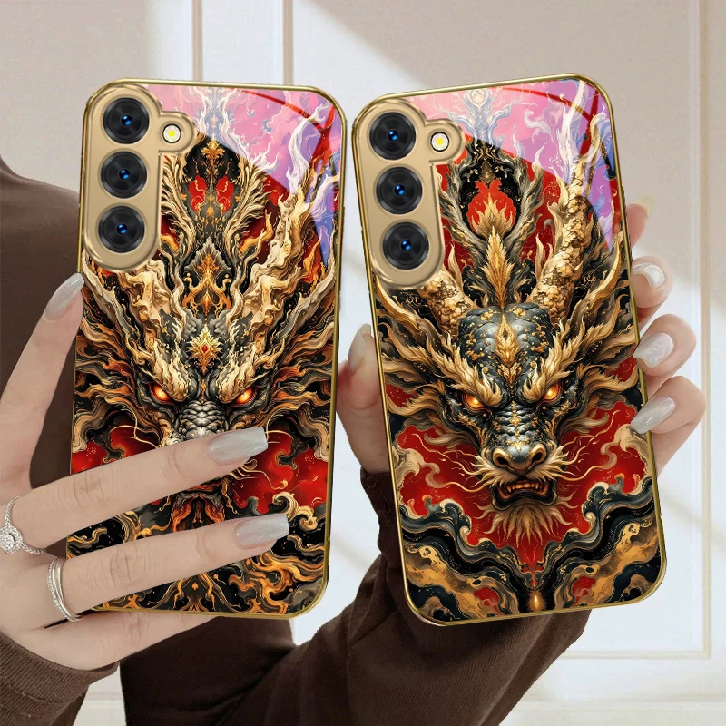 Majestic Golden Eastern Dragon Glass Phone Case