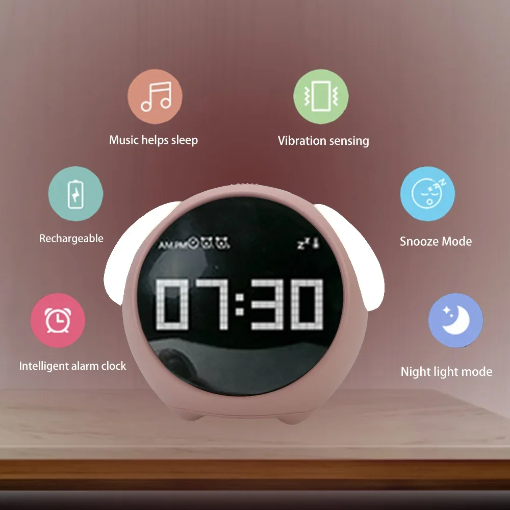 

Child Alarm Clock With Digital LED Night Cute Expression Alarm Clock For Home Multifunctional Voice Controlled Light Clock