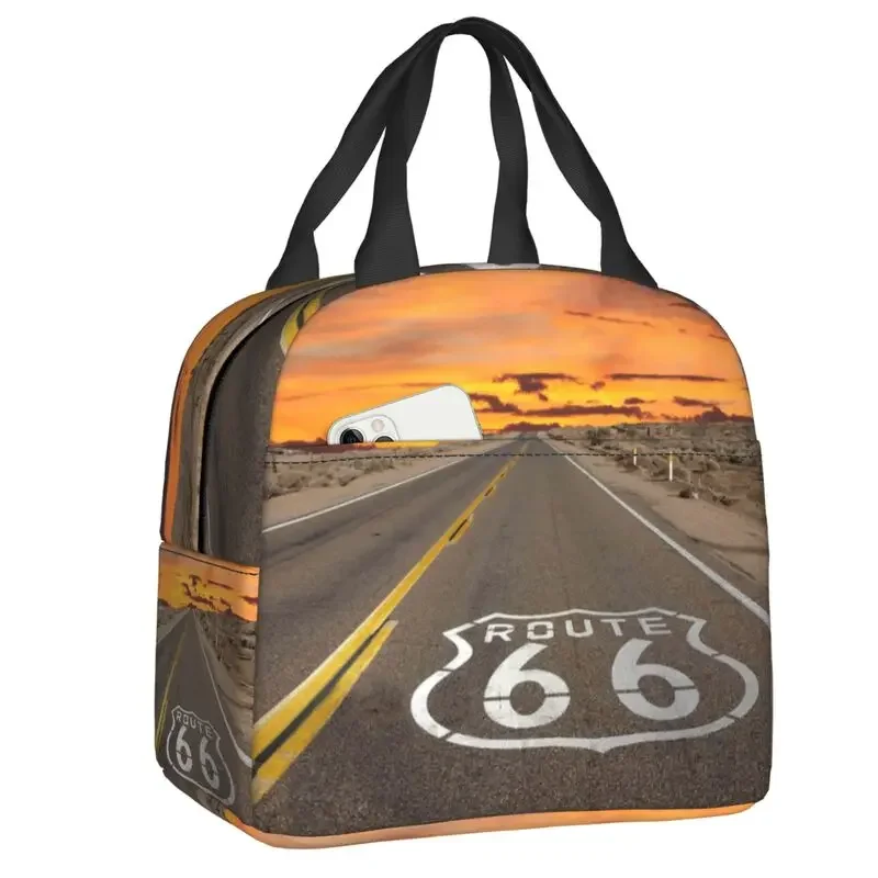

USA Highways Route 66 Insulated Lunch Bag for School Office Cooler Thermal Bento Box Women Children Food Container Tote Bags