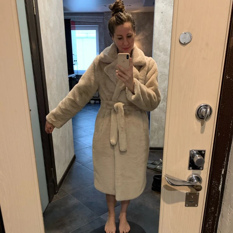 Winter Women High Quality Faux Rabbit Fur Coat Luxury Long Fur Coat Loose Lapel OverCoat Thick Warm Plus Size Female Plush Coats 3