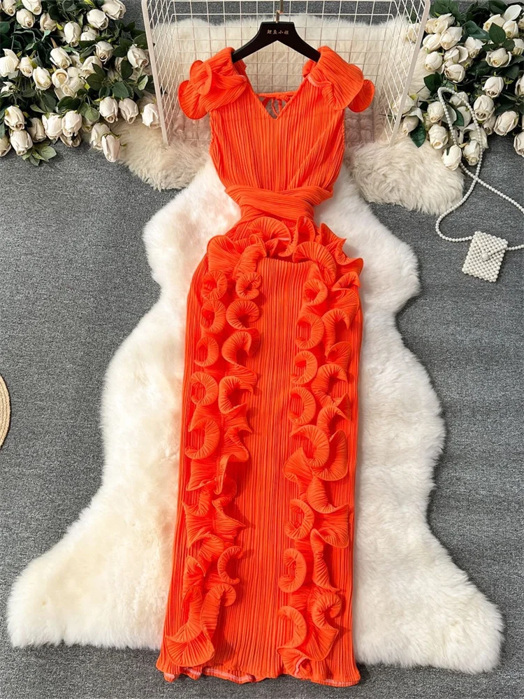 Wmstar Dress Women Party Evening Light Luxury  Pleated Three Dimensional Ruffled Tierred Long Elegant Dress New in Summer 2025