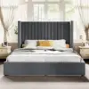 Lift up Storage Bed Frame Queen Size,Upholstered Platform Bed Velvet with Channel Tufted Wingback Headboard,No Box Spring Needed 2