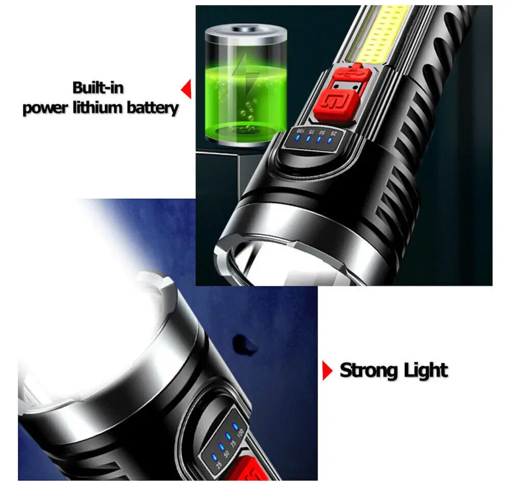 1/2pcs High Strong Power Led Flashlights Tactical Torch with Display Light USB Charging Camping Fishing Emergency Zoom Lantern