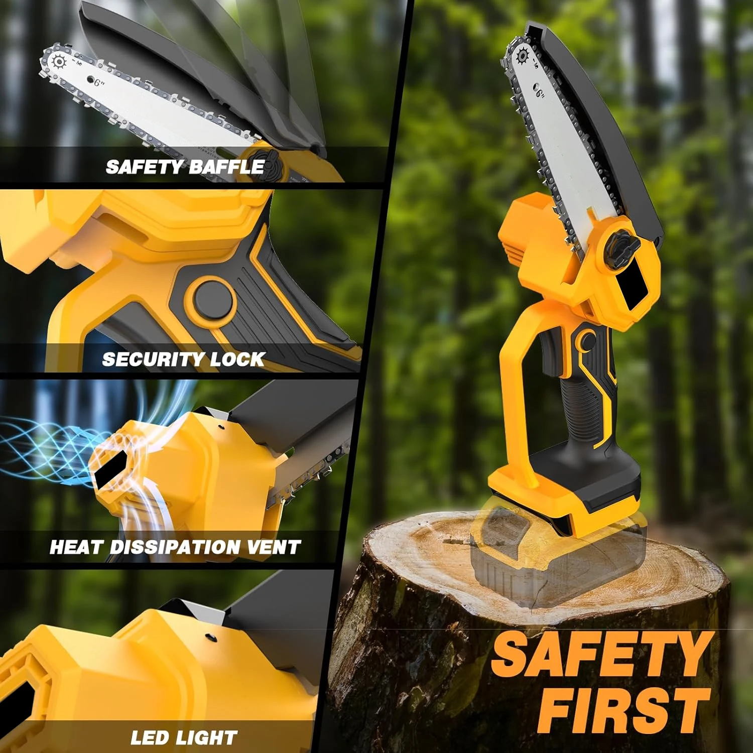 6 inch Cordless Brushless Chainsaw For Dewalt 20V Battery Handheld Electric Chainsaw For Tree, Garden for Makita 18V Battery 5